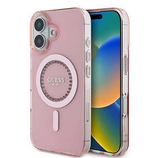 Guess IML Rhinestones MagSafe iPhone 16 Plus tok - rózsaszín