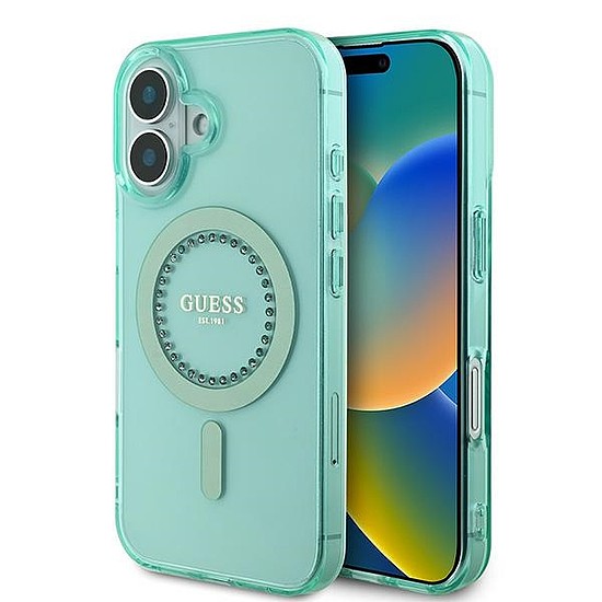 Guess IML Rhinestones MagSafe iPhone 16 Plus tok - zöld