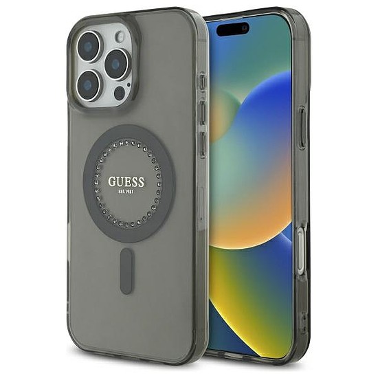 Guess IML Rhinestones MagSafe tok iPhone 16 Pro Max készülékhez - fekete