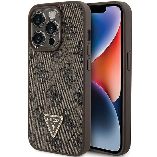 Guess Leather 4G Triangle Strass tok iPhone 15 Pro Max telefonhoz - barna