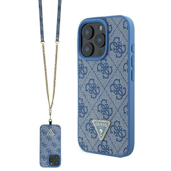 Guess Leather Metal Logo Strass Crossbody tok iPhone 16 Pro Max telefonhoz - kék