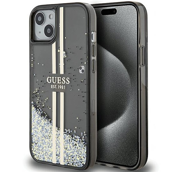 Guess Liquid Glitter Gold Stripes tok iPhone 15 Plus / 14 Plus telefonhoz - fekete