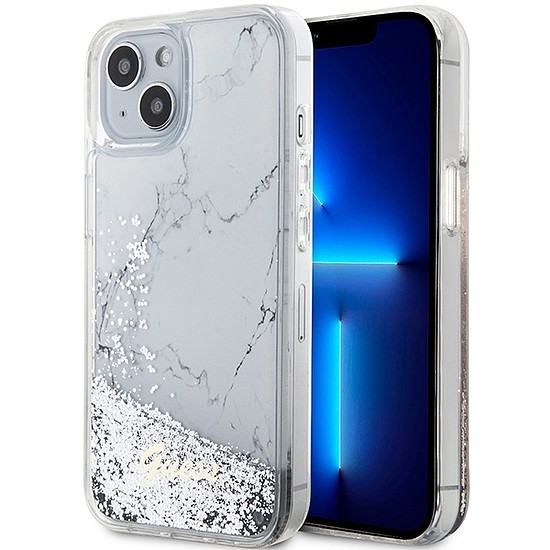 Guess Liquid Glitter Marble tok iPhone 14-hez - fehér