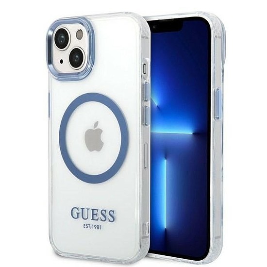 Guess Metal Outline MagSafe tok iPhone 14 Plus-hoz - kék