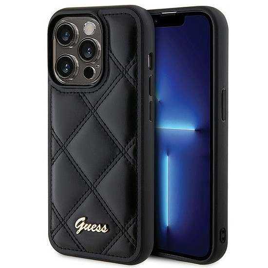 Guess Quilted Metal Logo tok iPhone 15 Pro Max telefonhoz - fekete