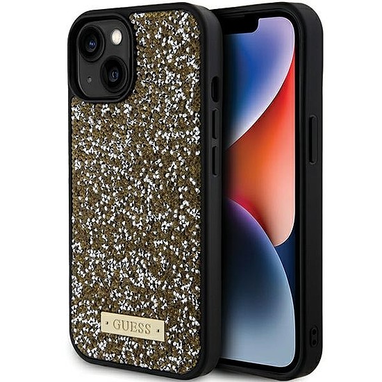 Guess Rhinestone fém logós tok iPhone 15-höz - sárga