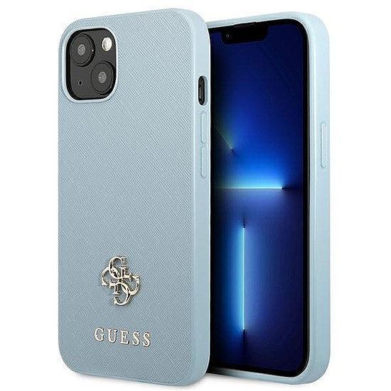 Guess Saffiano 4G kis fém logós tok iPhone 13 mini telefonhoz - kék