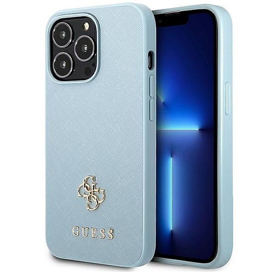 Guess Saffiano 4G kis fém logós tok iPhone 13 Pro Max telefonhoz - kék