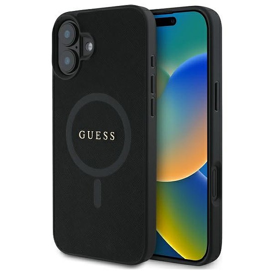 Guess Saffiano Classic Logo MagSafe tok iPhone 16-hoz - fekete