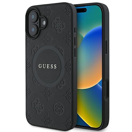 Guess Saffiano Peony Classic Logo MagSafe tok iPhone 16-hoz - fekete