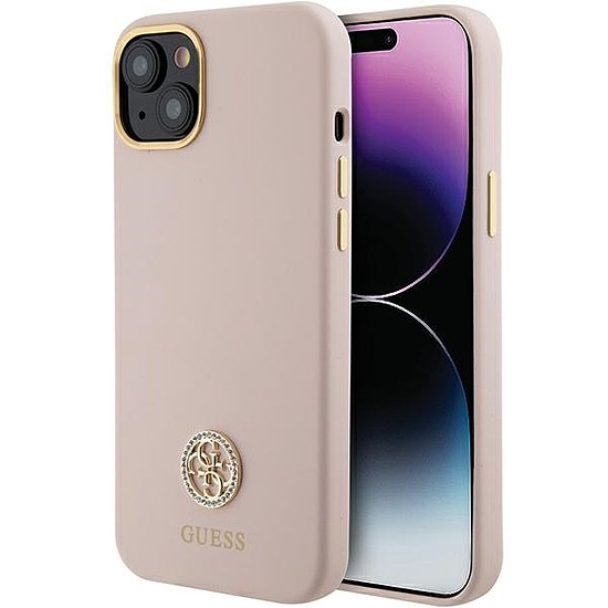 Guess Silicone Logo Strass 4G tok iPhone 15-höz - világos rózsaszín