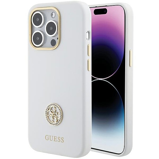 Guess Silicone Logo Strass 4G tok iPhone 15 Pro Max telefonhoz - fehér