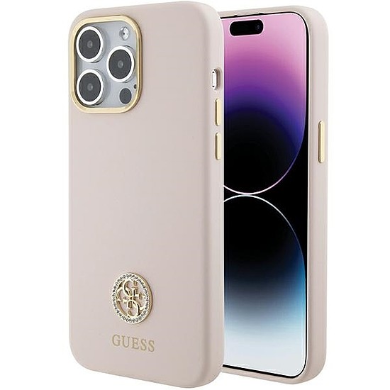 Guess Silicone Logo Strass 4G tok iPhone 15 Pro Max telefonhoz - rózsaszín