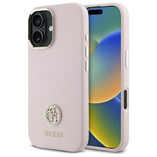 Guess Silicone Logo Strass 4G tok iPhone 16-hoz - világos rózsaszín