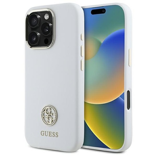 Guess Silicone Logo Strass 4G tok iPhone 16 Pro telefonhoz - fehér