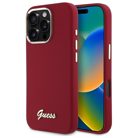 Guess Silicone Script fém logó iPhone 16 Pro Max tok - rózsaszín