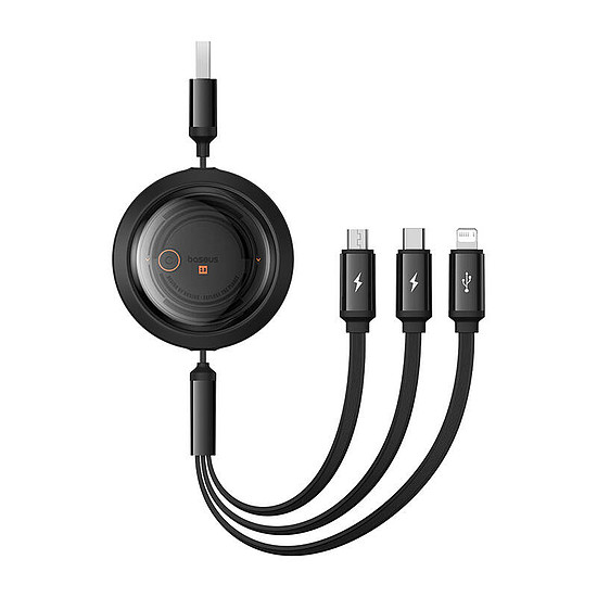 Gyorstöltő kábel 3 az 1-ben Baseus Free2Draw, USB-micro USB+USB-C+Lightning, 3,5A, 1,1m fekete (P10368700111-02)