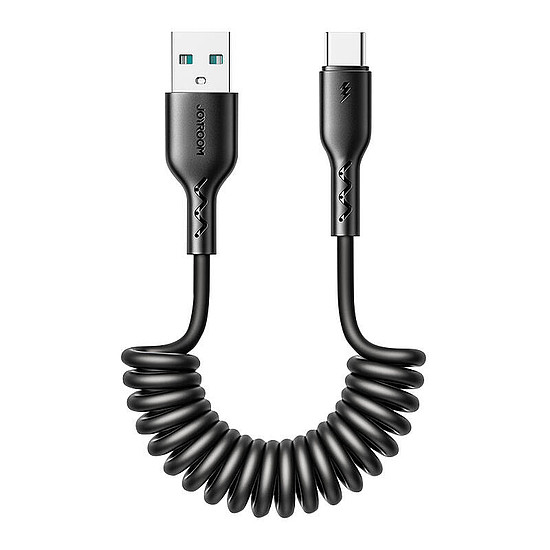 Gyorstöltő kábel autóhoz Joyroom USB-A - Type-C Easy-Travel Series 3A 1,5 m, tekercselt fekete (SA38-AC3 1.5m Bl)