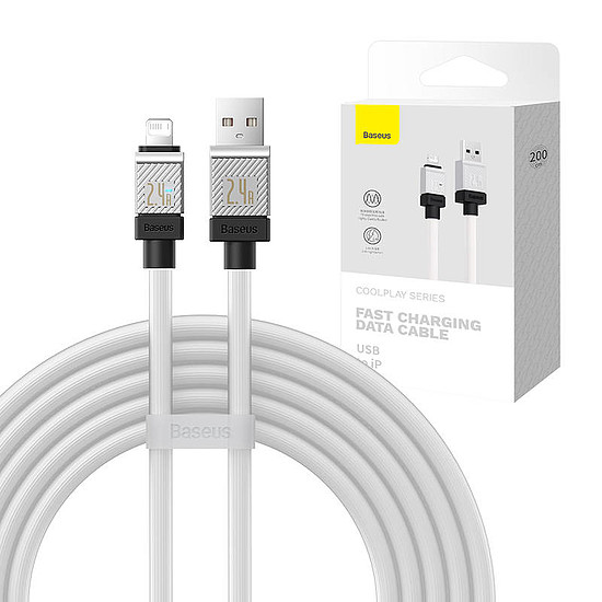 Gyorstöltő kábel Baseus USB-A és Lightning CoolPlay Series 2m, 2,4A, fehér (CAKW000502)