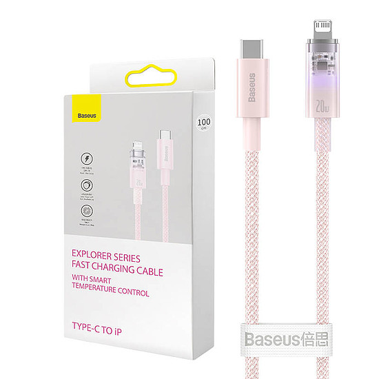 Gyorstöltő kábel Baseus USB-C a Lightning Explorer sorozathoz 1 m, 20 W, rózsaszín (CATS010204)