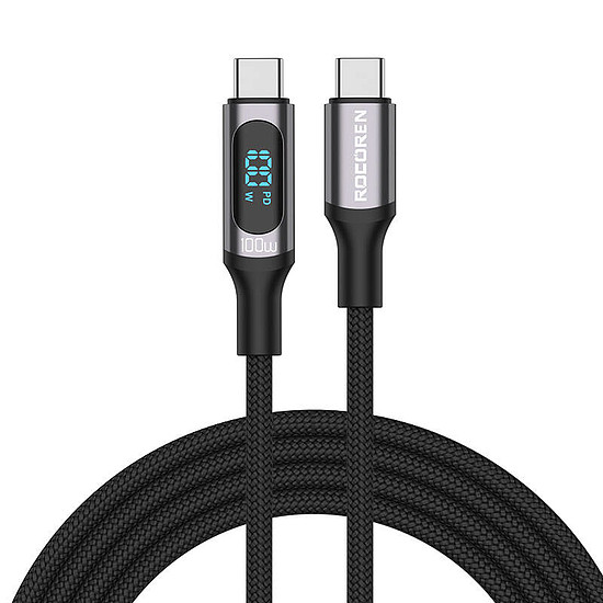 Gyorstöltő kábel Rocoren Digital USB-C - USB-C, PD, 1 m szürke (RCXCTT1-RJ0G)