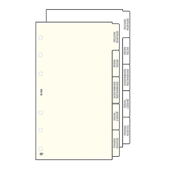 Gyűrűs kalendárium betét SATURNUS L330 elválasztólap fehér lapos