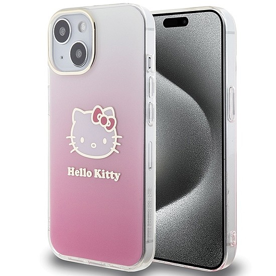 Hello Kitty IML Gradient Electrop Kitty Head tok iPhone 15-höz - rózsaszín