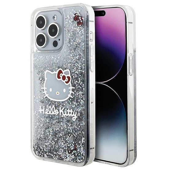 Hello Kitty Liquid Glitter Charms Kitty Head tok iPhone 15 Pro Max telefonhoz - ezüst