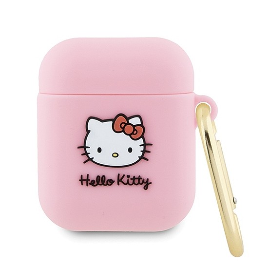 Hello Kitty szilikon 3D Kitty Head tok AirPods 1/2-hez - rózsaszín