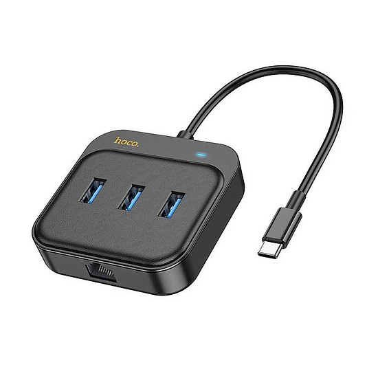 Hoco - Adapter Easy Link (HB35) - 4 az 1-ben Gigabit Ethernet, USB-C - 3x USB3.0 + RJ45, 0,2 m - Fekete