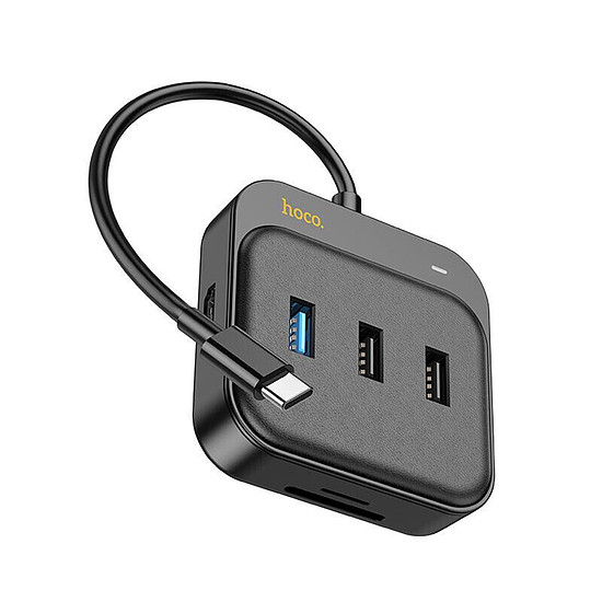 Hoco - Adapter Easy Link (HB38) - 7 az 1-ben, HDMI, SD, TF, USB3.0, 2x USB2., Type-C PD100W - Fekete