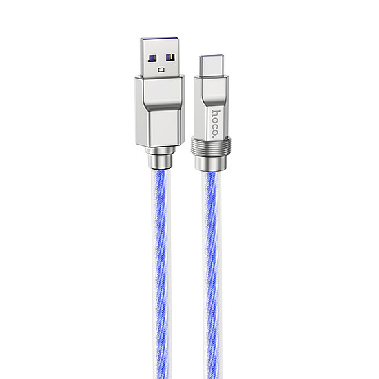 Hoco - Crystal adatkábel (U113) - USB-C típusú PD100W, átlátszó szilikon védelem, cinkötvözet, 1 m - kék