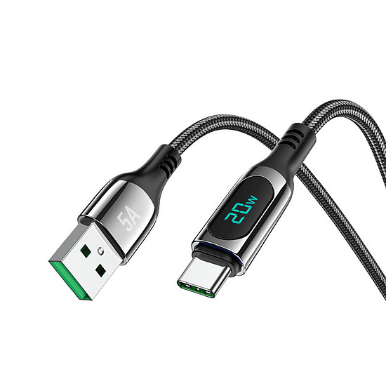 Hoco - Extreme adatkábel (S51) - USB a Type-C-hez, gyorstöltésű kijelző, 5 A, 1,2 m - fekete