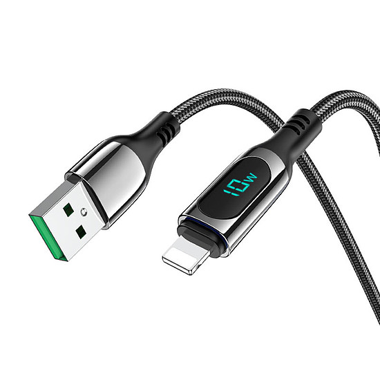 Hoco - Extreme adatkábel (S51) - USB-Lightning, töltési teljesítmény kijelző, 2,4A, 1,2 m - fekete