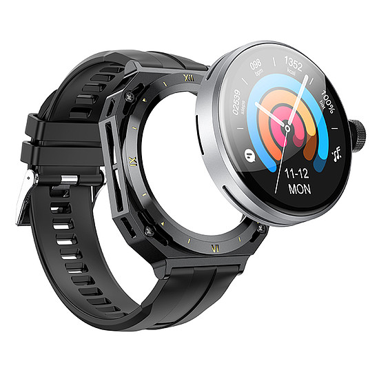 Hoco - SmartWatch Smart Sports (Y14) - 2 fém tokkal és óraszíjjal, 1,32 hüvelykes TFT, Bluetooth 5.0, IP68, 200 mAh - Fekete (KF2315901)