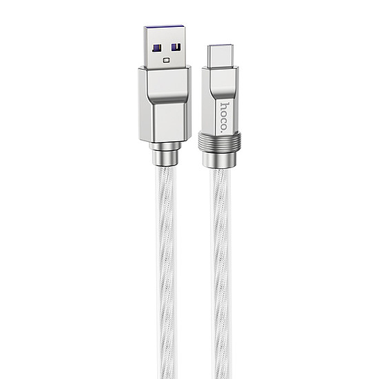 Hoco - Szilárd adatkábel (U113) - USB-C típusú PD100W, átlátszó szilikonvédelem, cinkötvözet, 1 m - ezüst