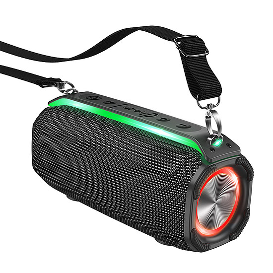 Hoco - Vezeték nélküli Rick Sports hangszóró (HC23) - vállpánttal, Bluetooth 5.3, TF, USB, FM, RGB világítás, 10 W - fekete