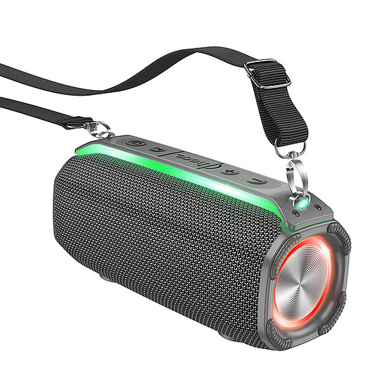 Hoco - Vezeték nélküli Rick Sports hangszóró (HC23) - vállpánttal, Bluetooth 5.3, TF, USB, FM, RGB világítás, 10 W - szürke