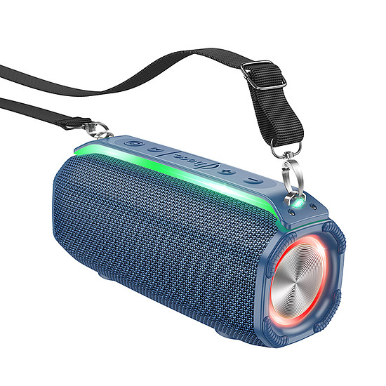 Hoco - Vezeték nélküli Rick Sports hangszóró (HC23) - vállpánttal, Bluetooth 5.3, TF, USB, FM, RGB világítás, 10 W - kék