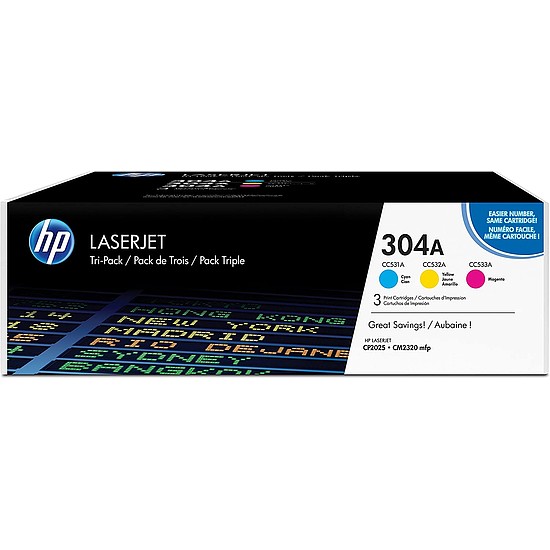 HP CF372AM No.304A CC531A + CC532A + CC533A Multipack Cyan Magenta Yellow lézertoner eredeti 3x2,8K