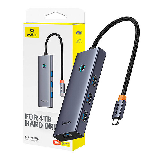 Hub 5 az 1 Baseus UltraJoy 5 portos 4xUSB 3.0, PD szürke (B00052801811-01)