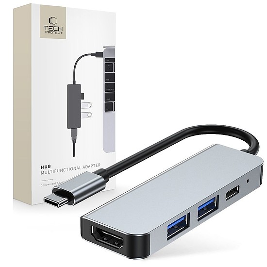 HUB Tech-Protect V2 4 az 1-ben USB-C - USB-A 3.0 / USB-A 2.0 / USB-C / HDMI - szürke