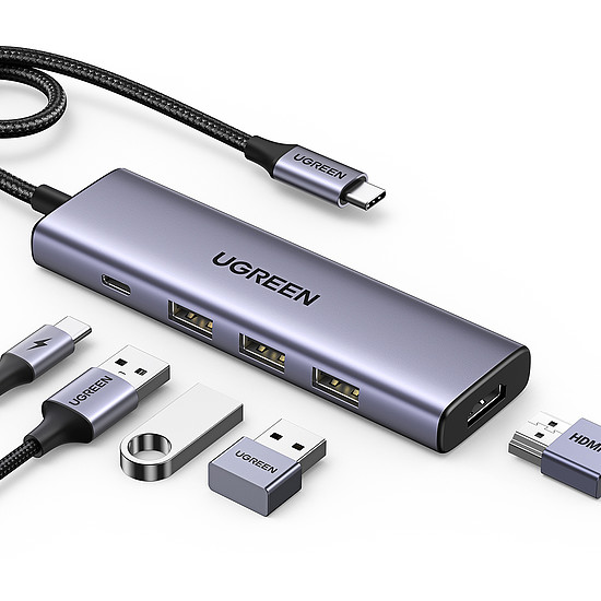 HUB Ugreen CM511 15597 5 az 1-ben USB-C - USB-C PD / HDMI / 3x USB-A 3.0 - szürke