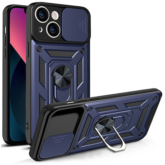 Hybrid Armor Camshield tok iPhone 13 páncélozott tokhoz, kék kameraborítással