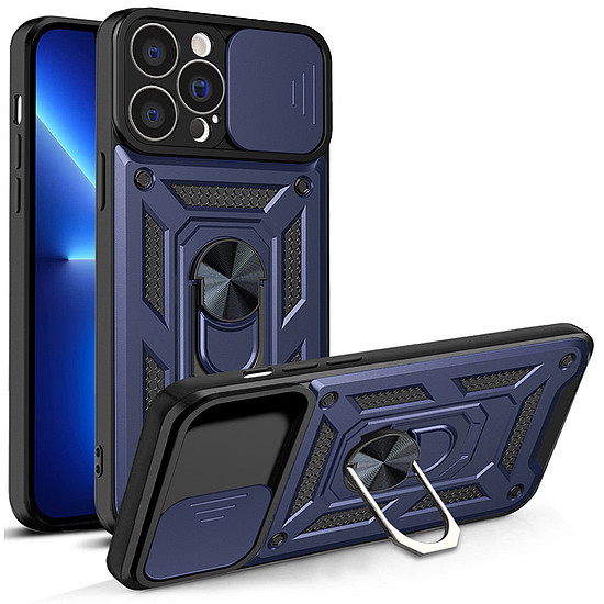 Hybrid Armor Camshield tok iPhone 13 Pro Max páncélozott tokkal, kék kameraburkolattal