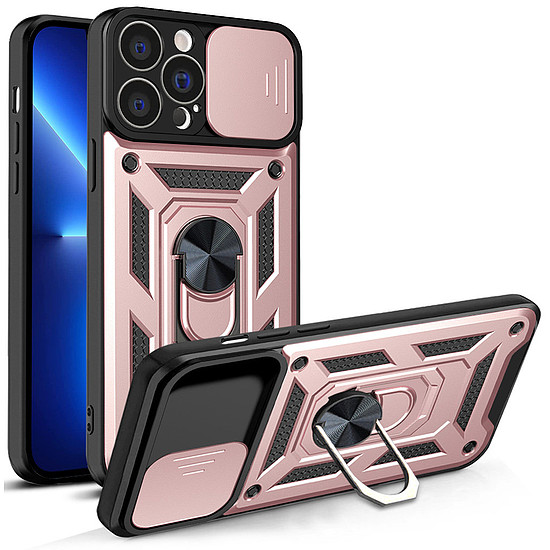 Hybrid Armor Camshield tok iPhone 13 Pro Max páncélozott tokkal, rózsaszín kameraborítással