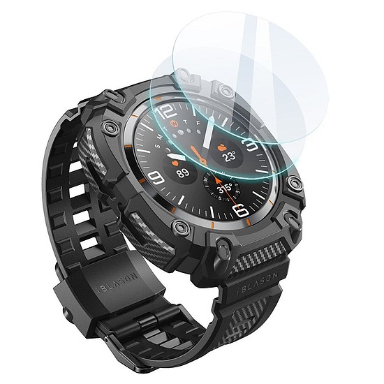 IBLSN ArmorBOX & Tempered Glass 2 CSOMAGOS bőrönd tok Samsung Galaxy Watch Ultra (47MM) készülékhez - fekete