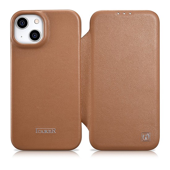 iCarer CE Premium Leather Folio Case iPhone 14 mágneses flip tok MagSafe barna (WMI14220713-BN)