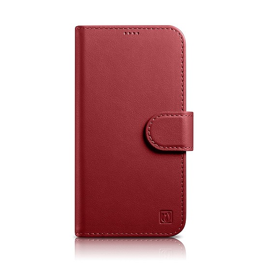 iCarer Wallet Case 2 az 1-ben borító iPhone 14 Plus RFID-ellenőrző bőr kihajtható borítás, piros (WMI14220727-RD)