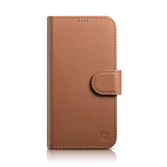 iCarer Wallet Case 2 az 1-ben borító iPhone 14 Pro Max bőr kihajtható borítás RFID védelem barna (WMI14220728-BN)